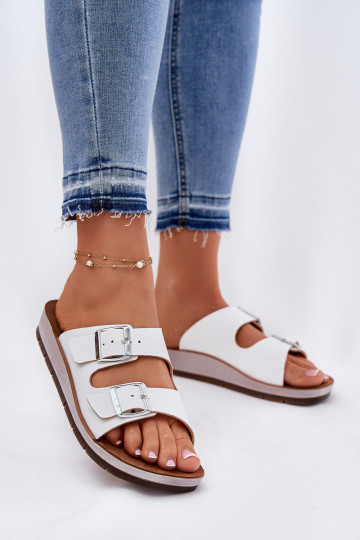 Witte dames slippers met gespen, Inblu CP000042 2