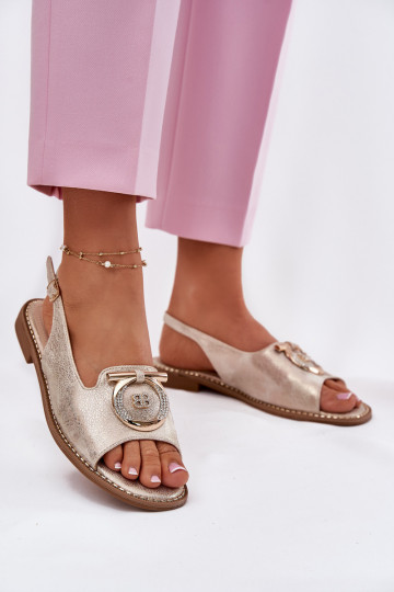 Eleganter Stil Sandalen mit Ornamenten mit breiten Absätzen S.Barski KV51-003 goldene Farbe