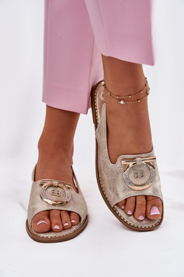 Eleganter Stil Sandalen mit Ornamenten mit breiten Absätzen S.Barski KV51-003 goldene Farbe 2
