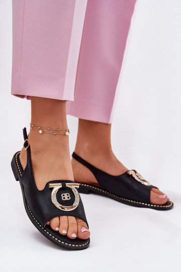 Eleganter Stil Sandalen mit Ornamenten mit breiten Absätzen S.Barski KV51-003 schZuarze Farbe 2