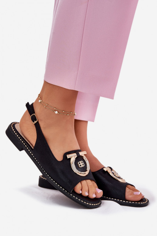 Style élégant des sandales avec des ornements avec des talons larges S.Barski KV51-003 couleur noire Style élégant des sandales avec des ornements avec des talons larges S.Barski KV51-003 couleur noire