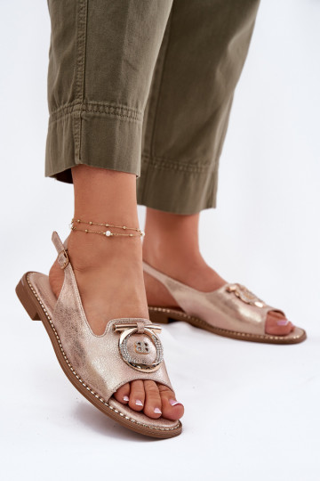 Eleganter Stil Sandalen mit Ornamenten mit breiten Absätzen S.Barski KV51-003 roségoldene Farbe 2
