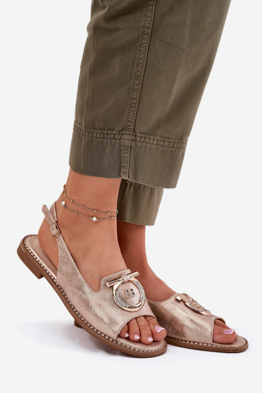 Elegante stijl sandalen met ornamenten met brede hakken S.Barski KV51-003 rosé gouden kleur