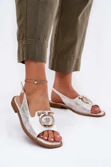 Sandales de style élégant avec ornements et larges talons S.Barski KV51-003 couleur argentée