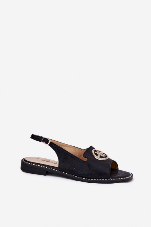 Sandales pour femmes avec des talons larges avec des ornements S.Barski KV51-002 couleur noire