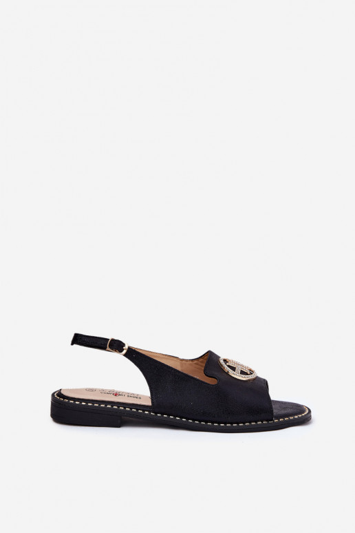 Sandales pour femmes avec des talons larges avec des ornements S.Barski KV51-002 couleur noire