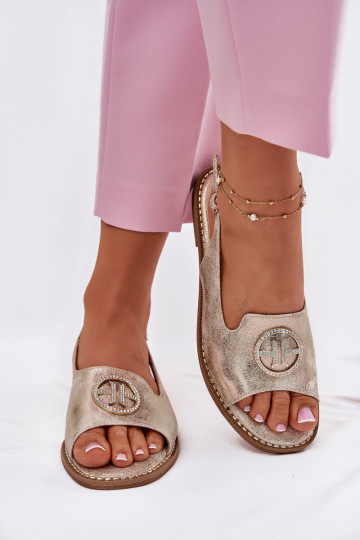 Dames sandalen met brede hakken en ornamenten S.Barski KV51-002 gouden kleur 2
