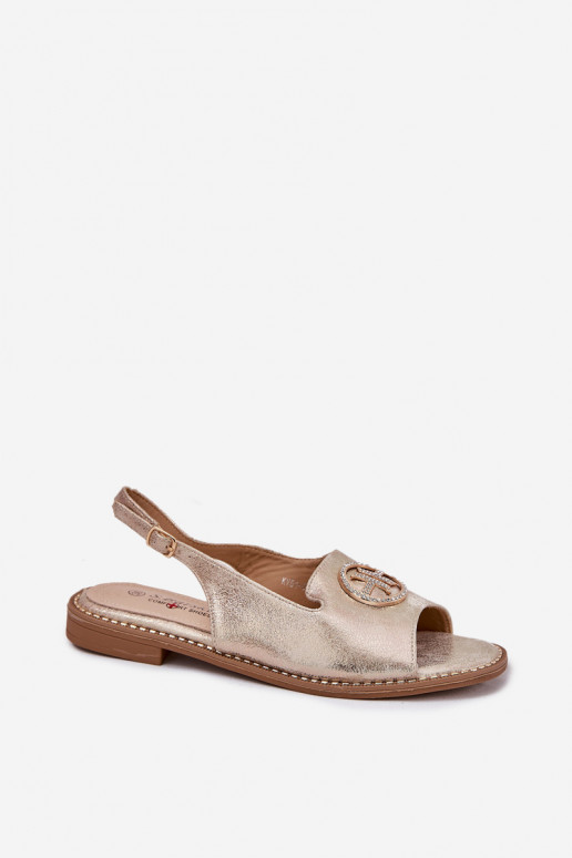 Sandales pour femmes avec des talons larges avec des ornements S.Barski KV51-002 couleur dorée Sandales pour femmes avec des talons larges avec des ornements S.Barski KV51-002 couleur dorée