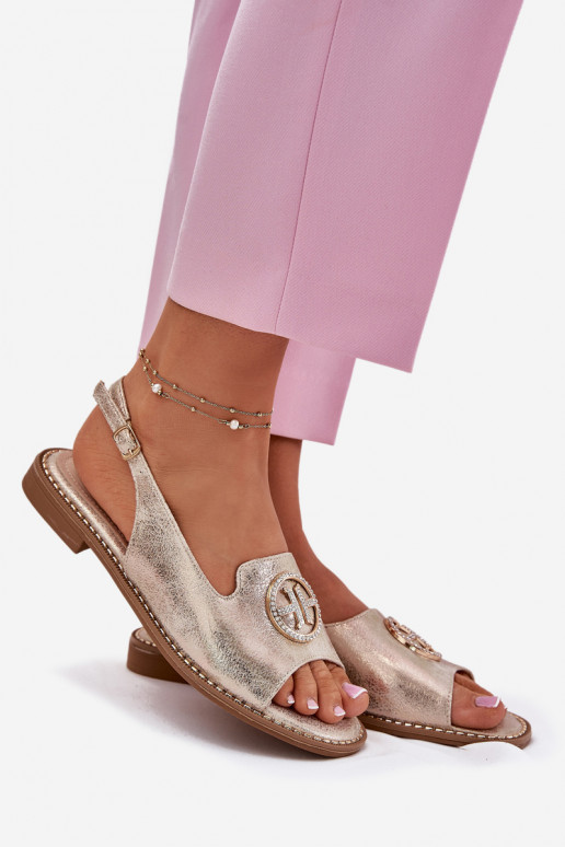 Sandales pour femmes avec des talons larges avec des ornements S.Barski KV51-002 couleur dorée Sandales pour femmes avec des talons larges avec des ornements S.Barski KV51-002 couleur dorée