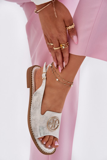 Sandales pour femmes avec des talons larges avec des ornements S.Barski KV51-002 couleur argent