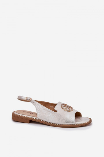 Damensandalen mit breiten Absätzen mit Ornamenten S.Barski KV51-002 Silberfarbe 2