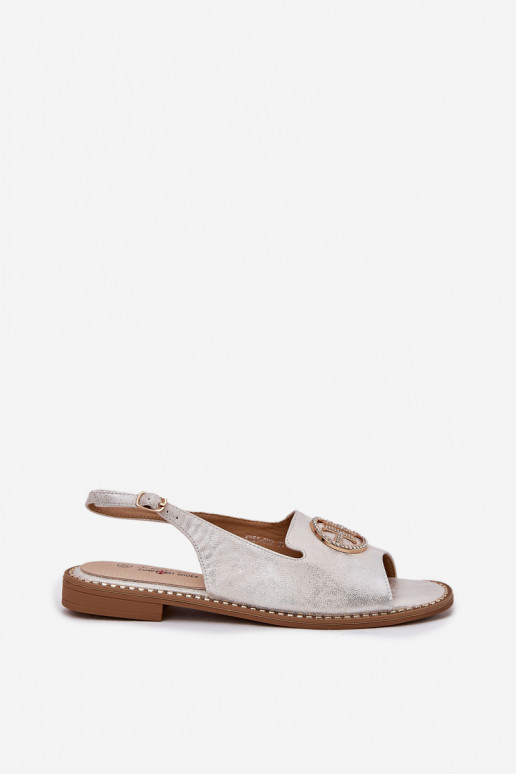 Dames sandalen met brede hakken met ornamenten S.Barski KV51-002 zilvere kleur Dames sandalen met brede hakken met ornamenten S.Barski KV51-002 zilvere kleur