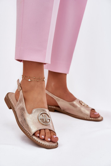 Damensandalen mit breiten Absätzen mit Ornamenten S.Barski KV51-002 roségoldene Farbe