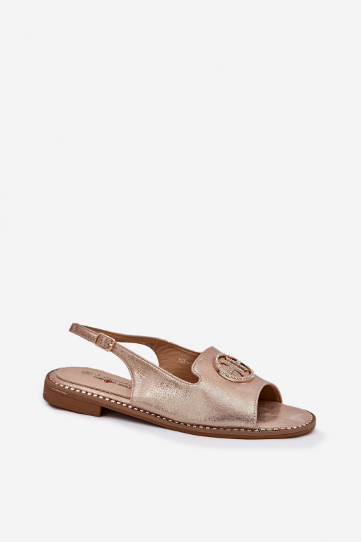 Dames sandalen met brede hakken met ornamenten S.Barski KV51-002 rosé gouden kleur Dames sandalen met brede hakken met ornamenten S.Barski KV51-002 rosé gouden kleur
