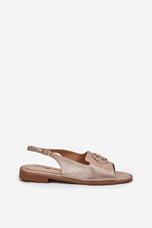 Dames sandalen met brede hakken met ornamenten S.Barski KV51-002 rosé gouden kleur Dames sandalen met brede hakken met ornamenten S.Barski KV51-002 rosé gouden kleur