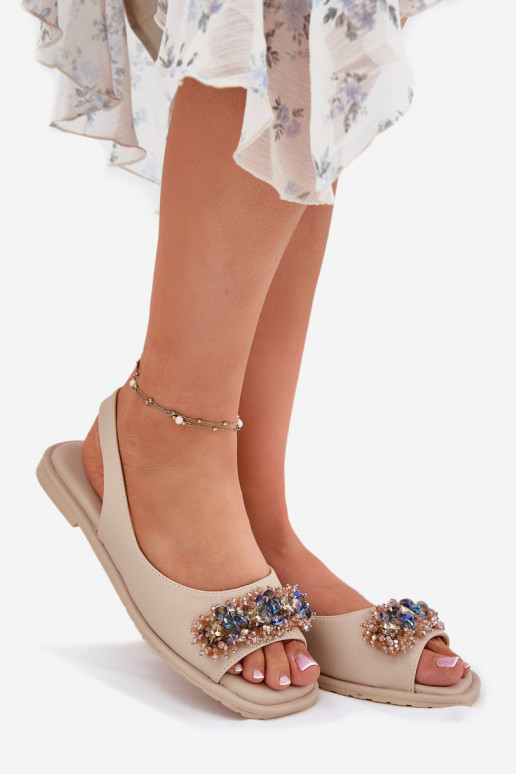 Sandales plates pour femmes aux yeux brillants S.Barski KV51-079 beige