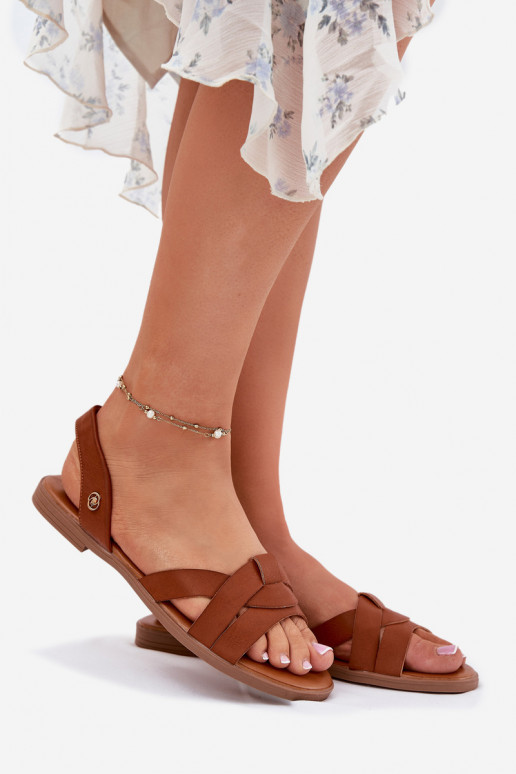 Flache Sandalen für Damen aus Öko-Leder braune Farbe Illoria