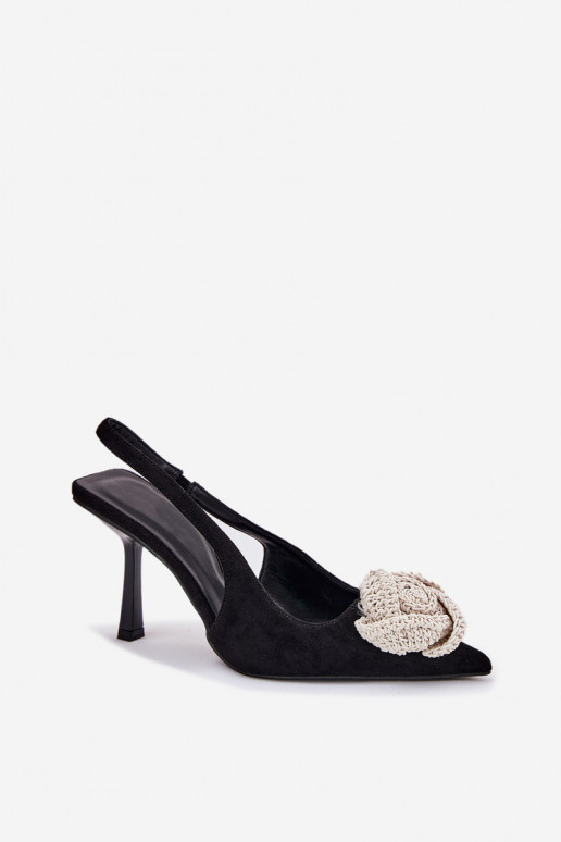 chaussures à talons hauts avec des ornements en daim écologiqueoÀe couleur noire Anodera