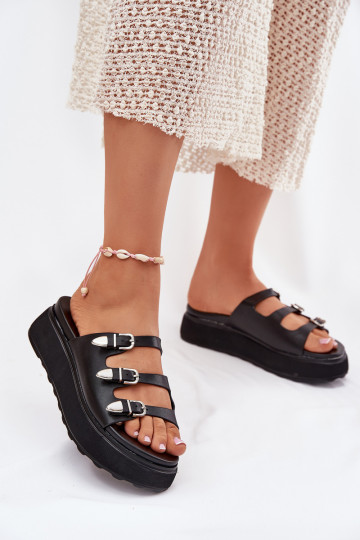 Dames slippers met platform en bandjes Nimiotte zwarte kleur 2