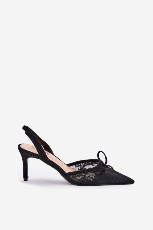 mit Spitzenmotiven hochhackige Schuhe mit offener Ferse schZuarze Farbe Annivirae mit Spitzenmotiven hochhackige Schuhe mit offener Ferse schZuarze Farbe Annivirae