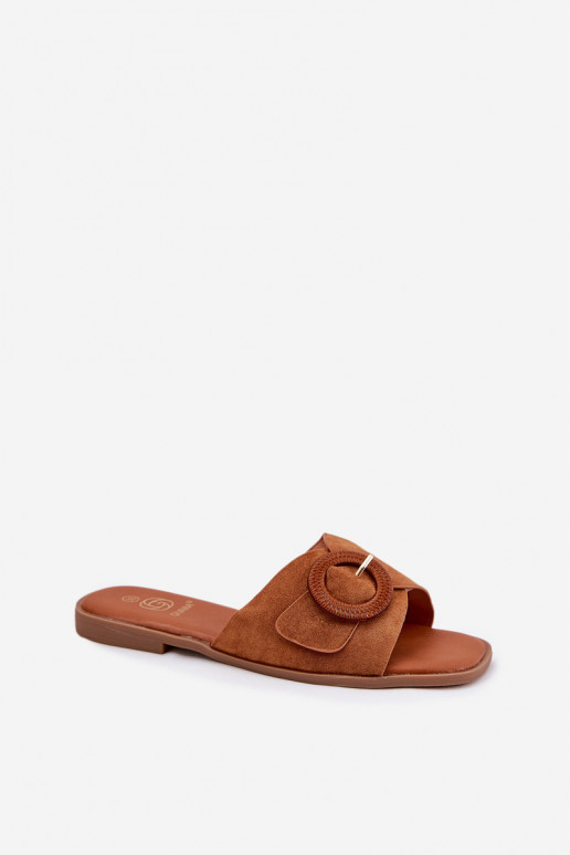 Pantoufles pour femmes avec des talons larges avec boucles marron Lanoni