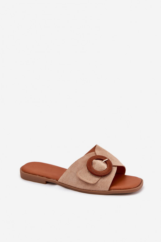 Pantoufles pour femmes avec des talons larges avec boucles beige Lanoni