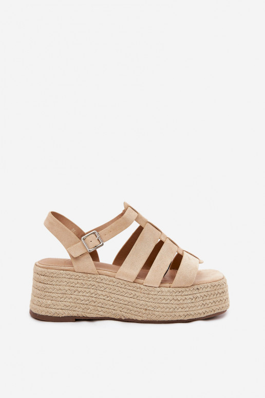 Damensandalen mit Streifen I Plecionką Beige Pardauss