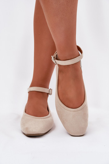 Eko Ballerinas van suède met riemen I met gespen beige Deomira 2