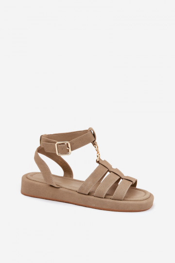 Dames sandalen met platform en gouden details Kartia chaki kleurig 2