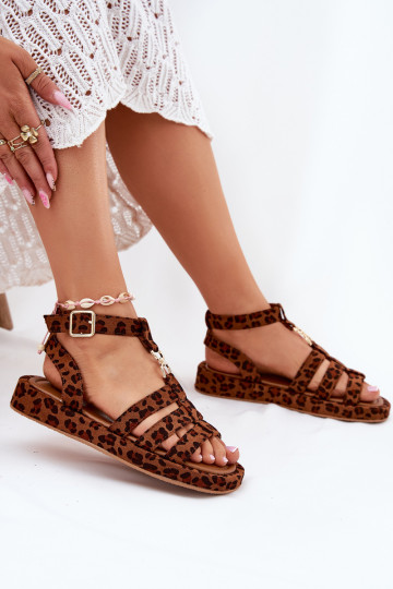 Dames sandalen met platform en gouden details Kartia met luipaardprint