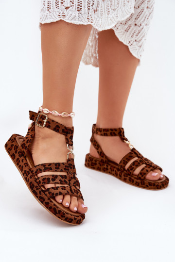 Dames sandalen met platform en gouden details Kartia met luipaardprint 2