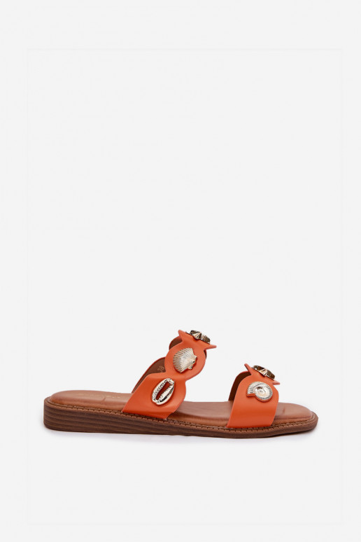 Pantoufles pour femmes Ze couleur doréemi Przypinkami couleur orange Jenoriela