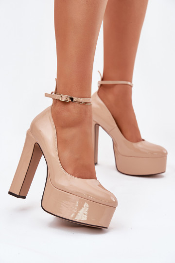 Lackierte Schuhe mit hohem Absatz und Plattform Nianka sandfarbene Farbe 2