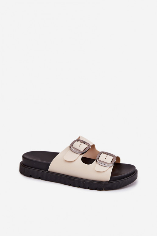 Damenhausschuhe mit Schnallen mit einer Plattform Beige Elamas