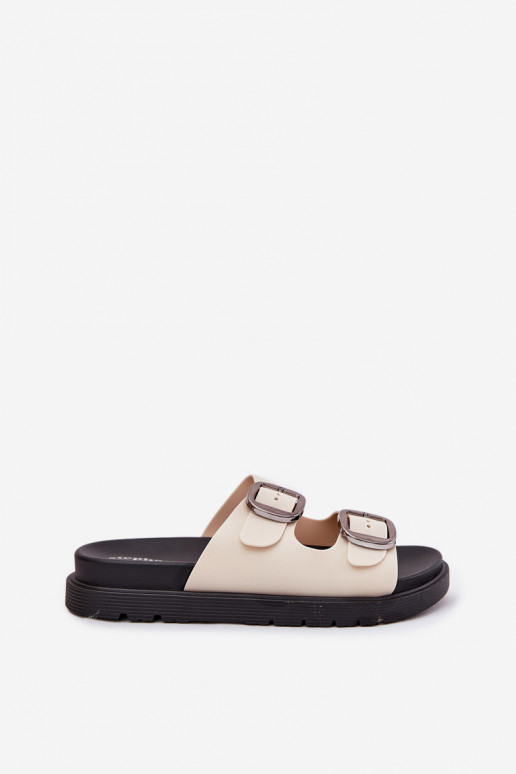 Damenhausschuhe mit Schnallen mit einer Plattform Beige Elamas