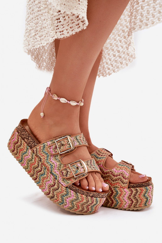 Damespantoffels met platform Met Vlecht I met gespenmi Verschillende kleuren Eradriana