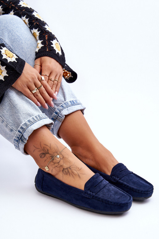 Elegante suède mocassins donkerblauIn Lenvie