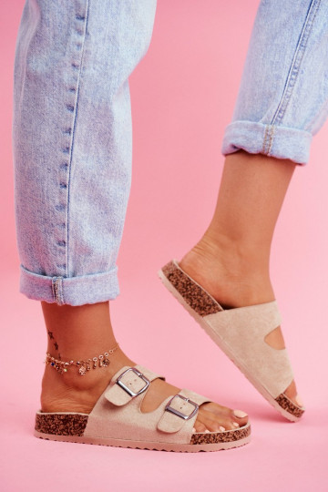 Dames Slippers Op Korek met gespen beige Si Senor 2