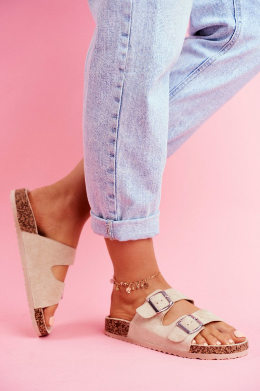 Féminin Chaussons Sur Korek avec boucles beige Si Senor