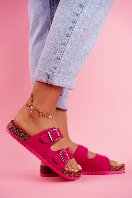 Dames Slippers Op Korek met gespen roze Si Senor