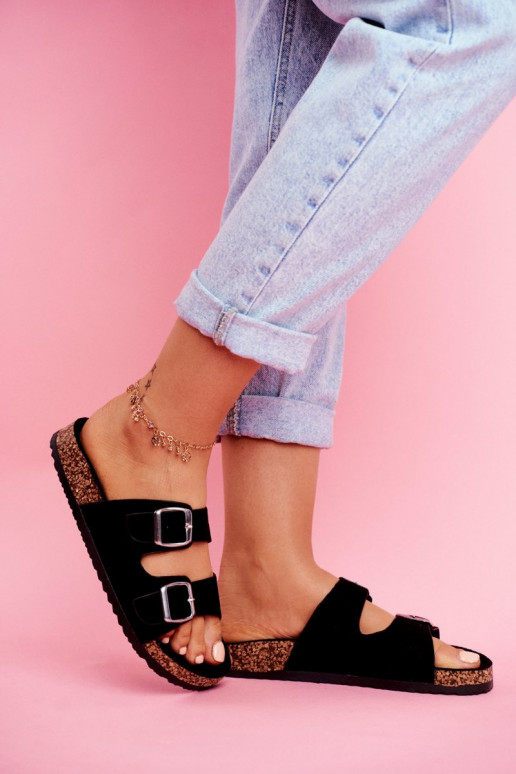 Féminin Chaussons Sur Korek avec boucles couleur noire Si Senor Féminin Chaussons Sur Korek avec boucles couleur noire Si Senor