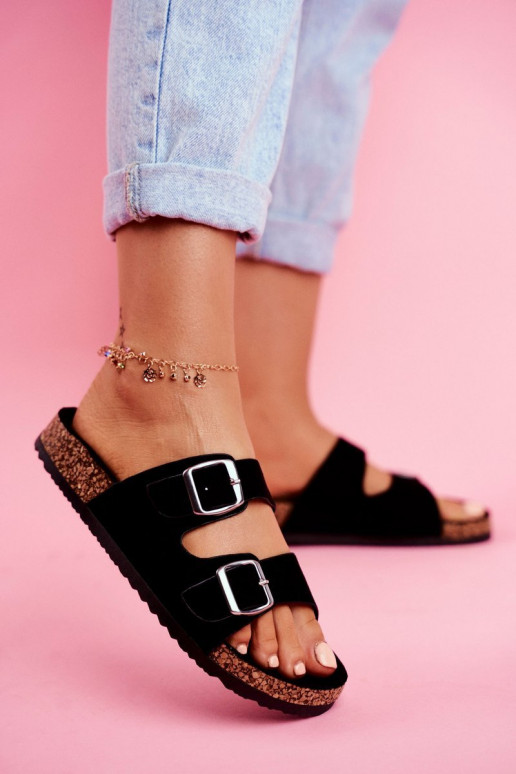 Féminin Chaussons Sur Korek avec boucles couleur noire Si Senor Féminin Chaussons Sur Korek avec boucles couleur noire Si Senor