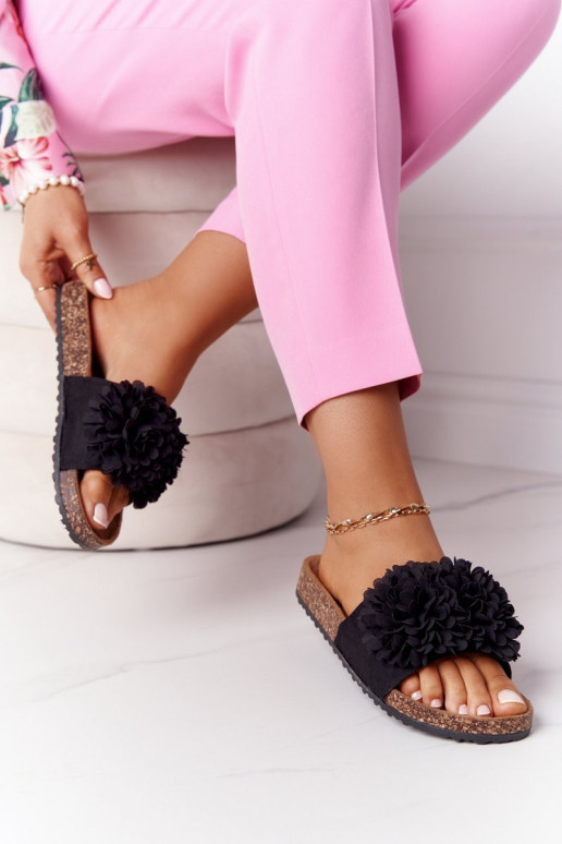 Chaussons Sur une semelle en liège couleur noire FloÀerbomb Chaussons Sur une semelle en liège couleur noire FloÀerbomb