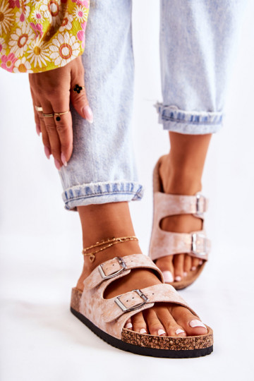 Dames Slippers Op Korek met gespen rosé gouden kleur Vivio