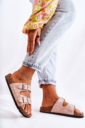 Feminin Hausschuhe Auf Korek mit Schnallen roségoldene Farbe Vivio 2