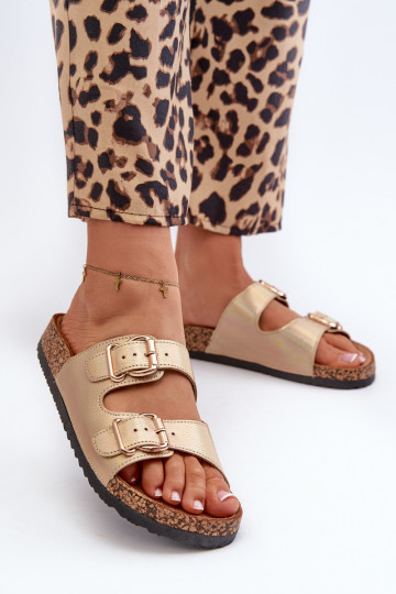 Pantoufles pour femmes avec boucles couleur dorée Fronila