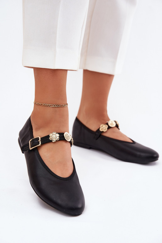 Ballerinas Feminin mit Riemen I goldene Farbemi Przypinkami schZuarze Farbe Firicene Ballerinas Feminin mit Riemen I goldene Farbemi Przypinkami schZuarze Farbe Firicene