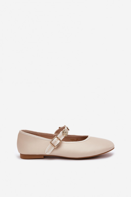 Ballerinas Feminin mit Riemen I goldene Farbemi Przypinkami Beige Firicene Ballerinas Feminin mit Riemen I goldene Farbemi Przypinkami Beige Firicene