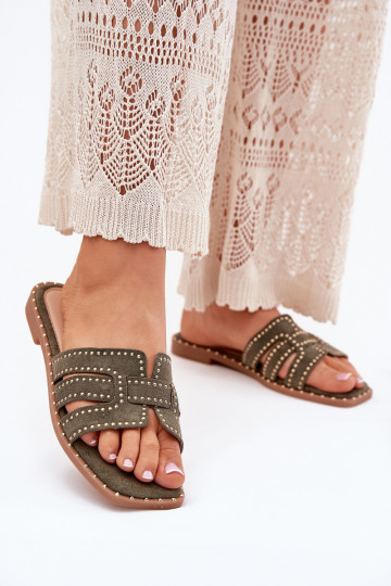 Versierd Slippers met brede hakken groene kleur Anniles