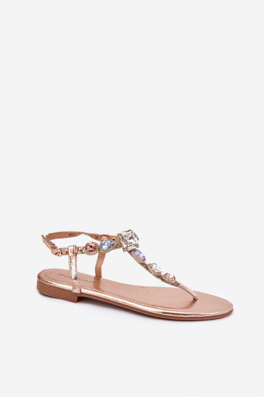 Damensandalen mit breiten Absätzen mit leuchtenden Augen roségoldene Farbe Fiolalia Damensandalen mit breiten Absätzen mit leuchtenden Augen roségoldene Farbe Fiolalia